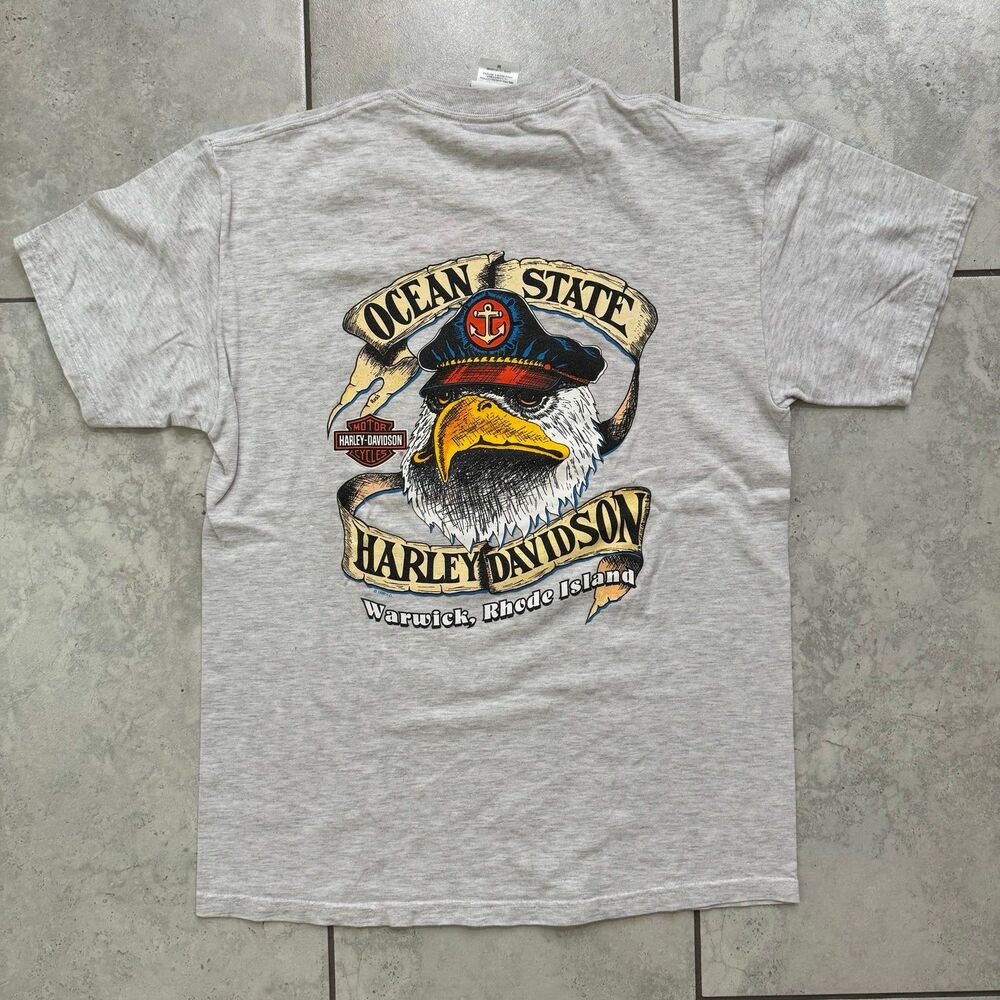 Vintage Harley Davidson Heather Gray Pocket Size Mens M T-Shirt